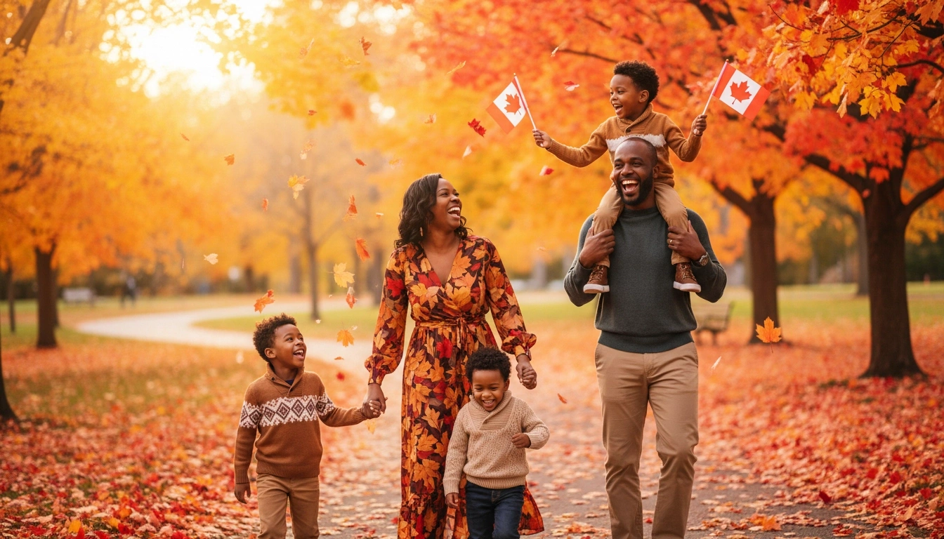 A joyful family celebrating a Canadian milestone